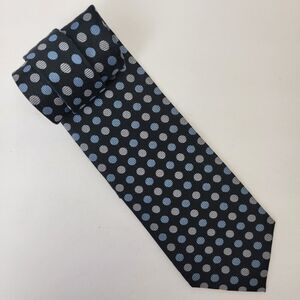 Jos A Bank 100% Silk USA Embroidered Blue/Silver Ovals Black Necktie 59.5x3.75